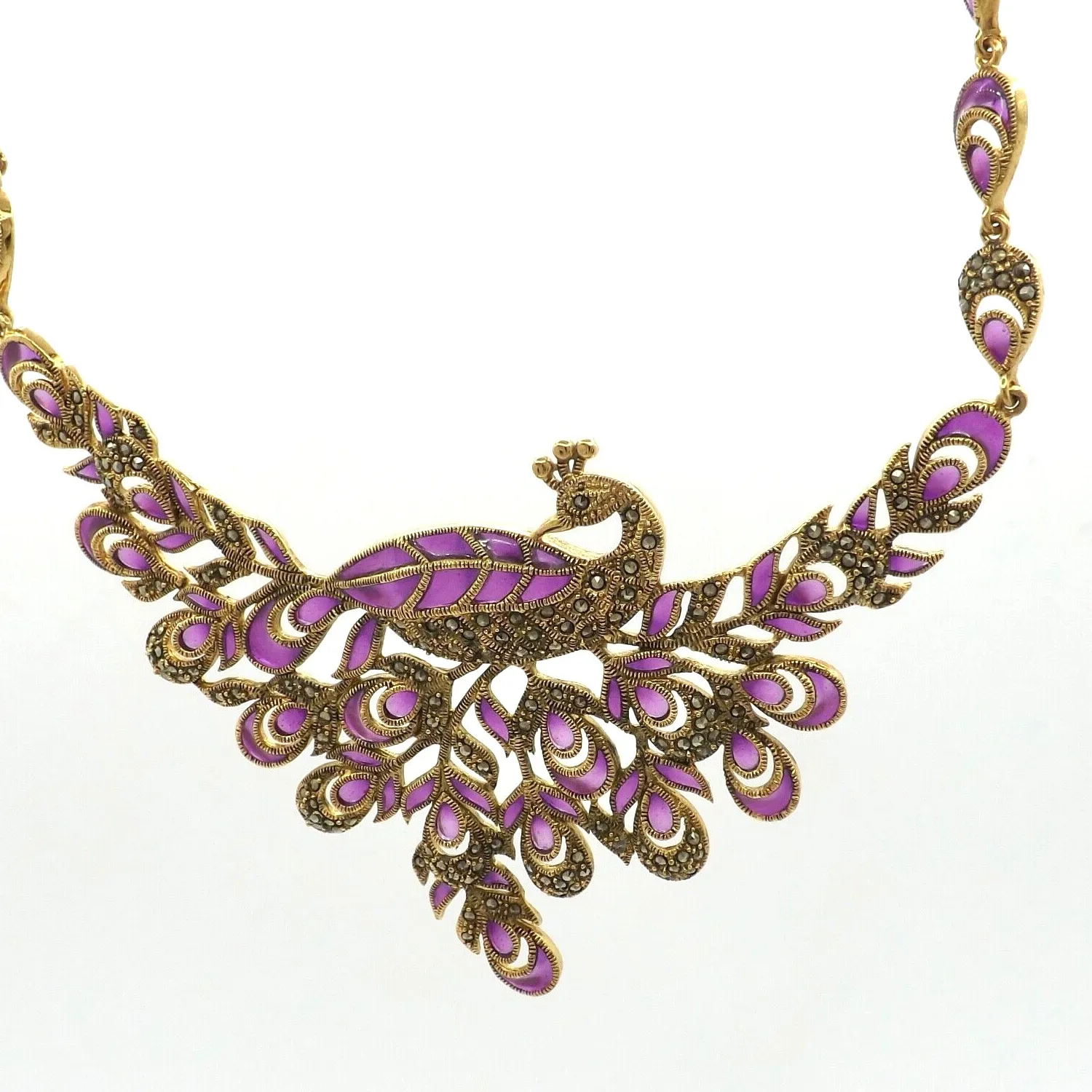 Authentic The Gilded Peacock Festoon Necklace with Marcasite and Plique-à-Jour