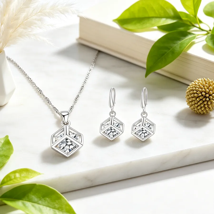 Authentic Genuine 925 Sterling Silver Shinny Cz Crystal Jewelry Girls Accessories Pendant Necklace Earrings