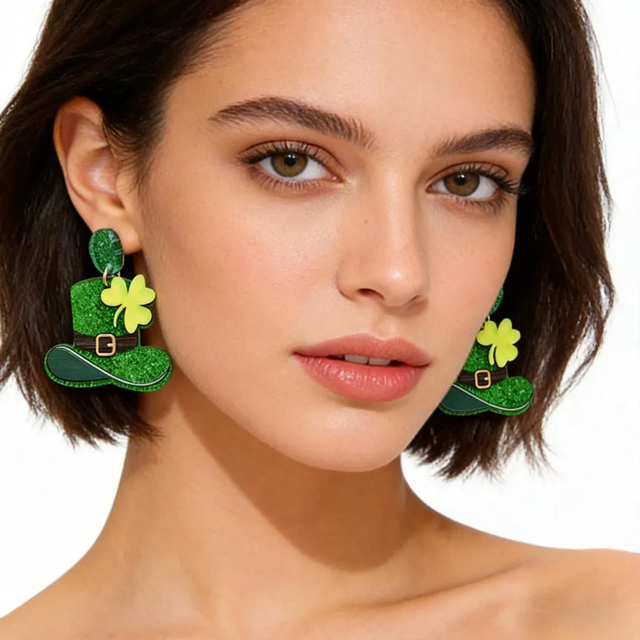 Authentic Ethereal Shamrock Talisman Drop Earrings Of Emerald Fortune And Renewal