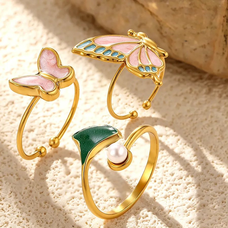 Authentic Trio Of Transformation The Butterfly, Ginkgo, And Pearl Harmonized Talisman Ring