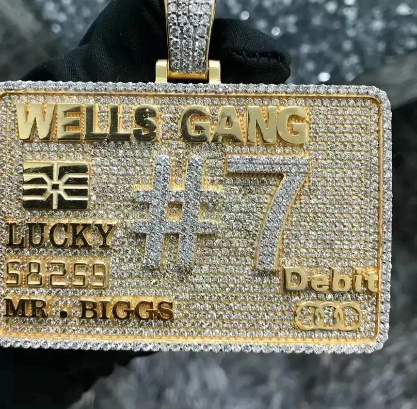 Authentic Card Of Destiny Personalized Moissanite Name Pendant In 14K Gold Plate