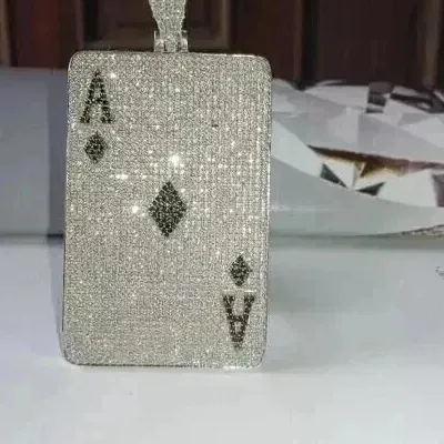 Authentic Mystic Flame Moissanite Card Pendant Artisan White Gold Soul Talisman