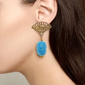 Authentic Celestial Fan of the Divine Feminine: Turquoise Filigree Goddess Earrings