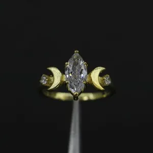 Authentic Moon Goddess Moissanite 925 Silver 18 Carat Gold Plated Ring