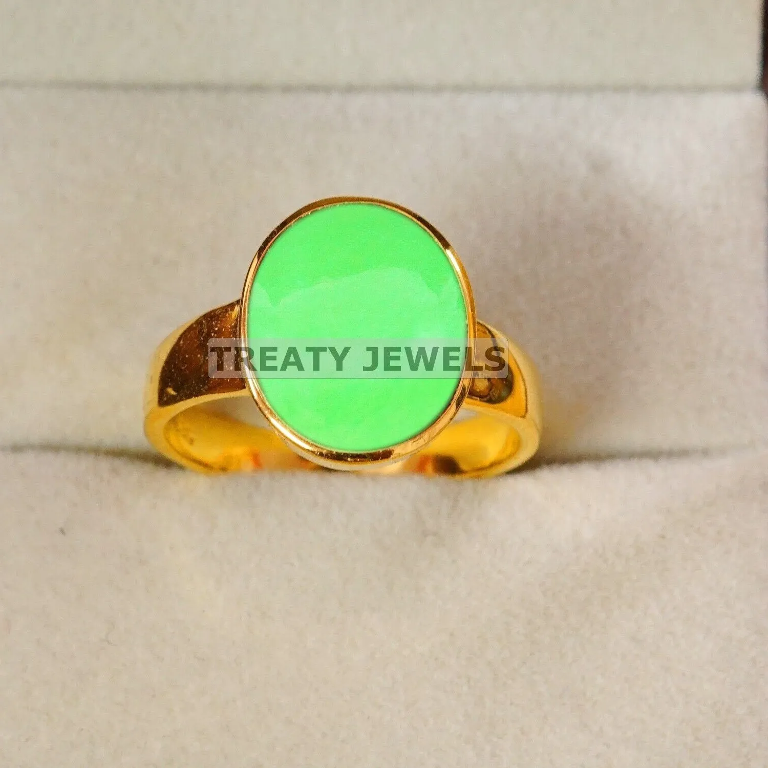 Authentic Celestial Jade Oval Ring Of Quiet Power Gold- Plated Sterling Silver Talisman