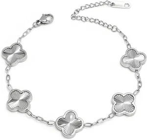 Authentic Talisman Of The Four- Leaf Clover An 18K Gold Plated Bracelet Of Fortune And Bloom