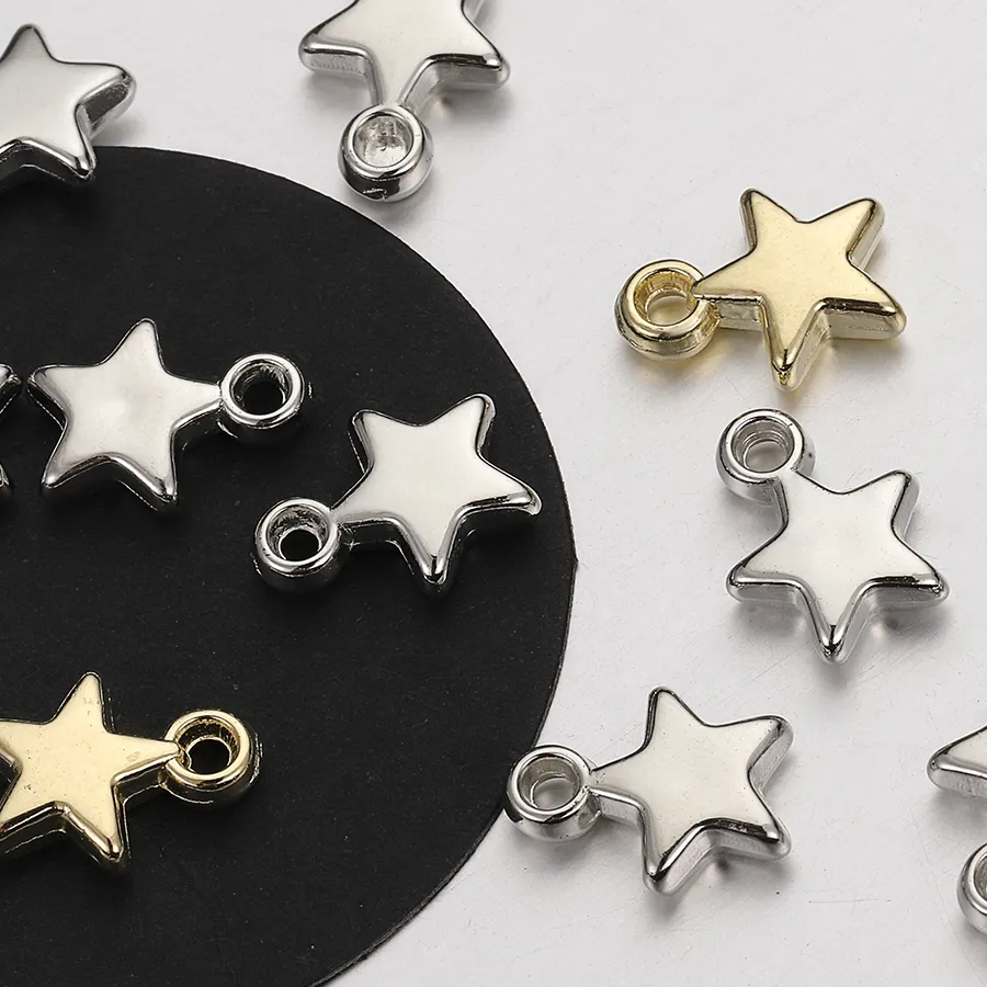 Authentic 100Pcs CCB Acrylic Beads Charms Pendants 9mm Star Gold Color Silver Color Charm Beads for Jewelry Making Finding