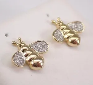Authentic Whispers Of The Hive Petite Moissanite Bee Stud Earrings In 14K Gold Plated Radiance