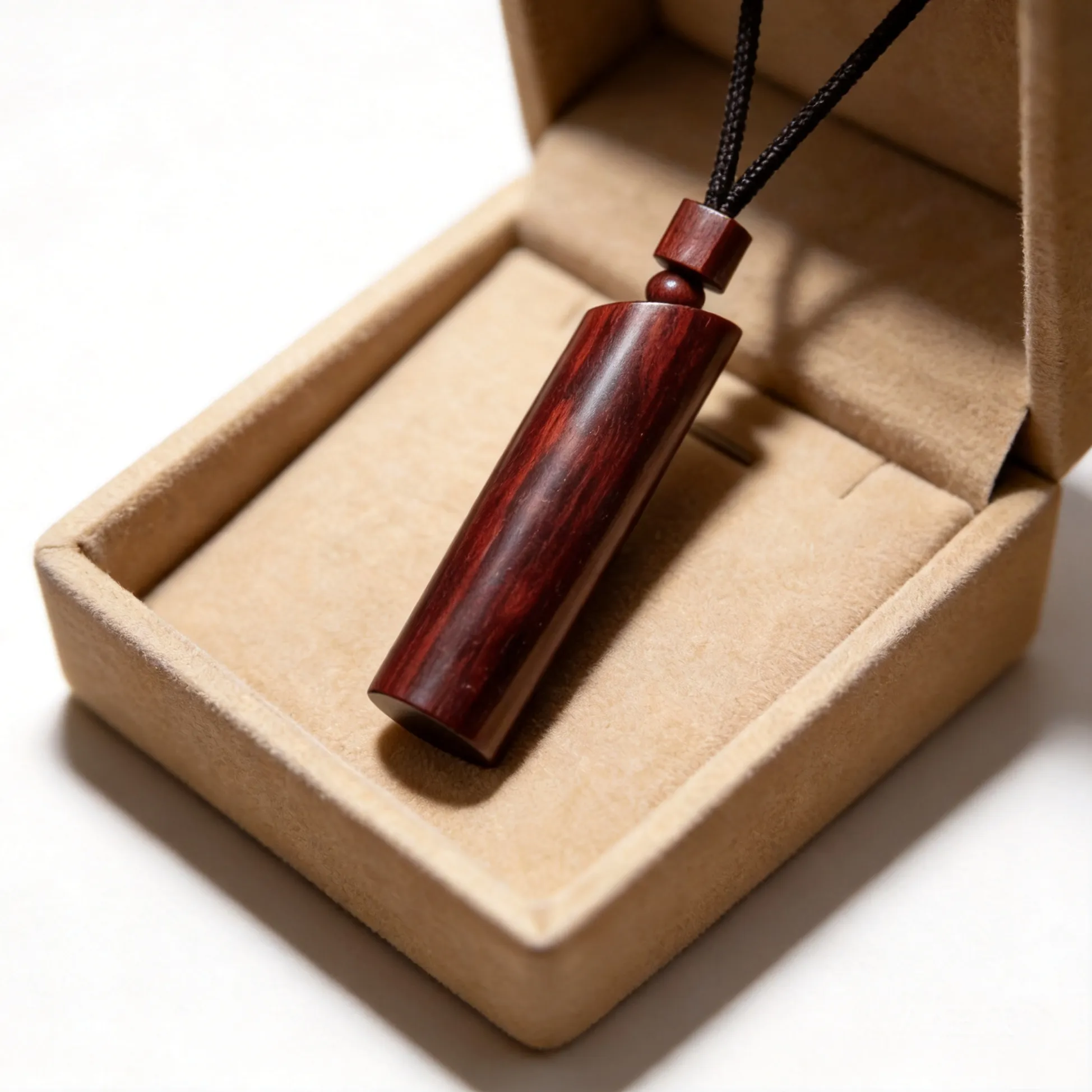 Authentic Snqp Red Sandalwood Traditional Chinese Gau Box Pendant Long Sweater Chain Peace Blessing Amulet Holds Cinnabar Sutra Luc