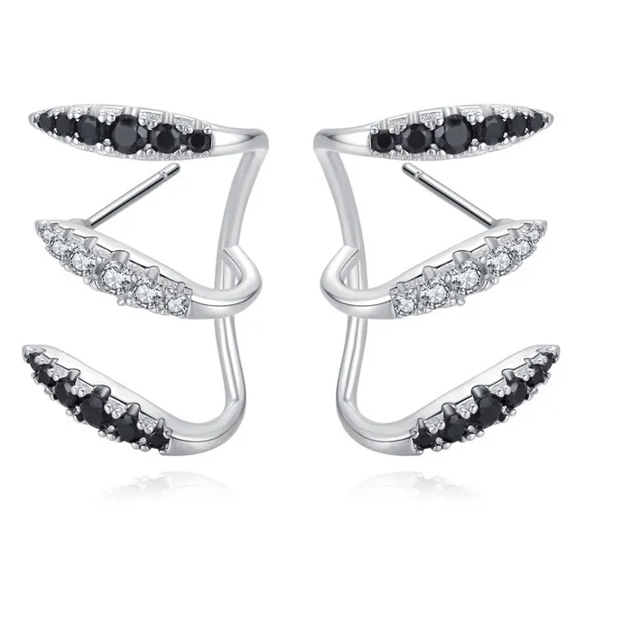 Authentic Black Awn Silver Color Earring Water- Drop Black Spinel Drop Earrings Jewelry Bijoux I276