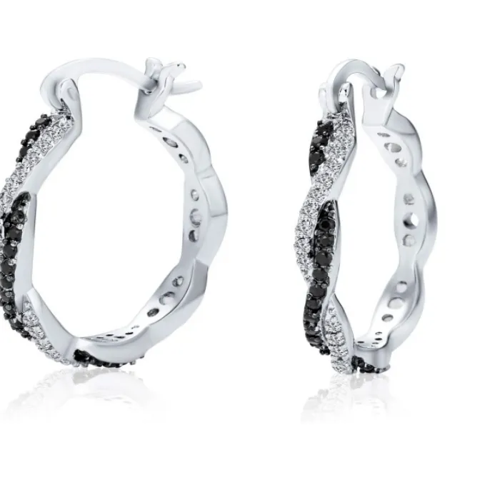 Authentic Veil Of Midnight Black Spinel Hoop Earrings In Gilded Silver