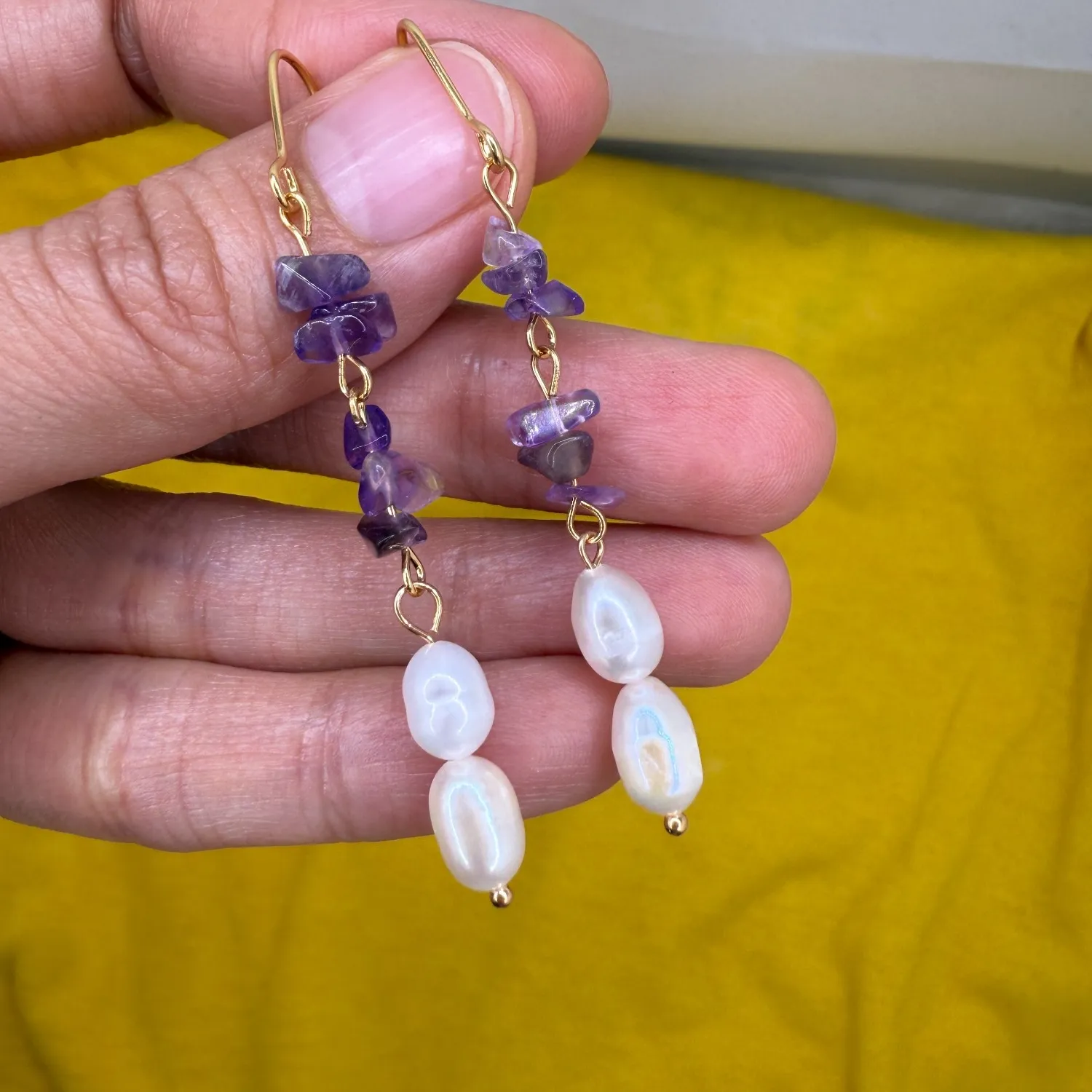 Authentic Aura of the Mystic Pearl: 14K Gold-Plated and Purple Crystal Talismanic Earrings