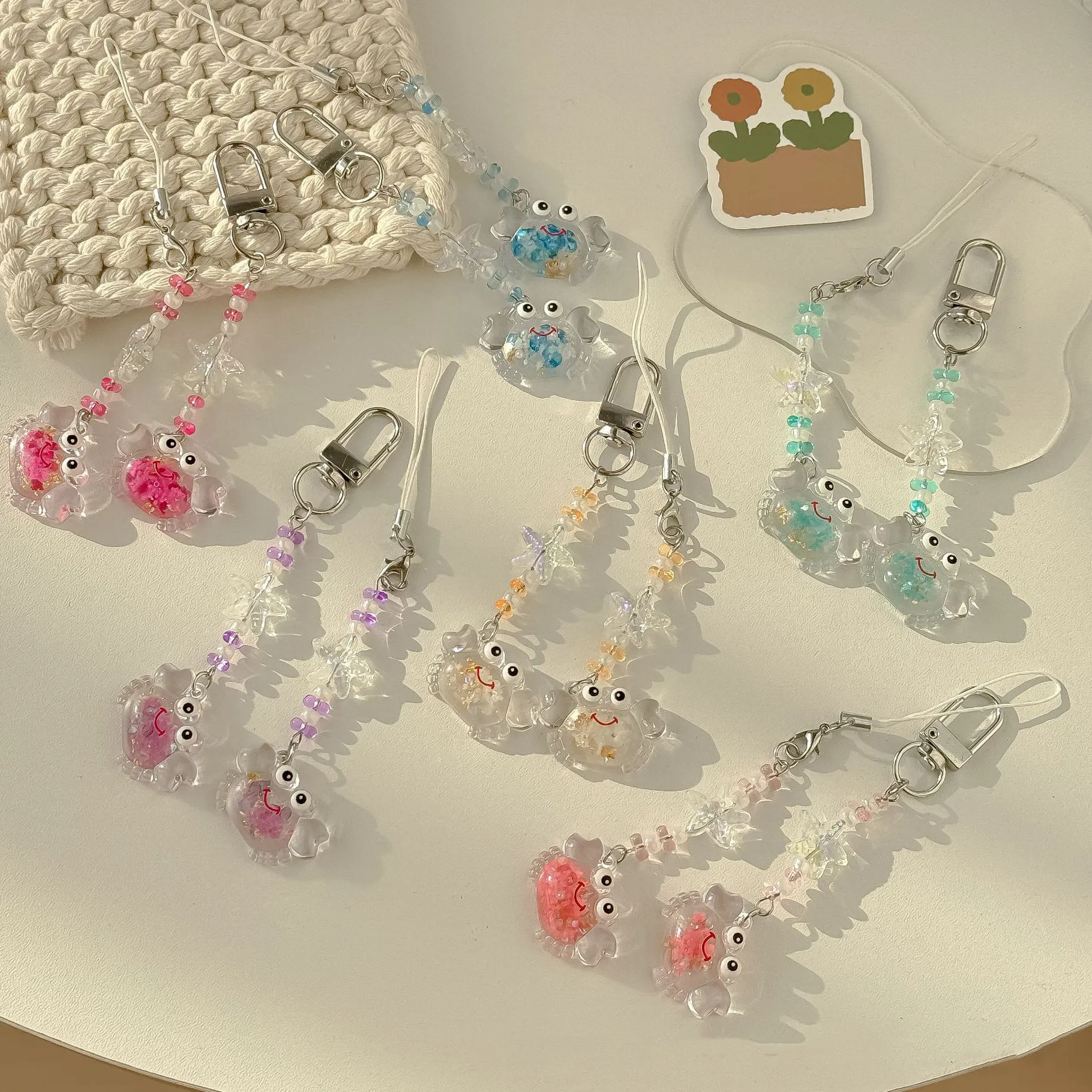 Authentic Colorful Night Light Crab Mobile Pendant Ice Transparent Starfish Keychain Accessories