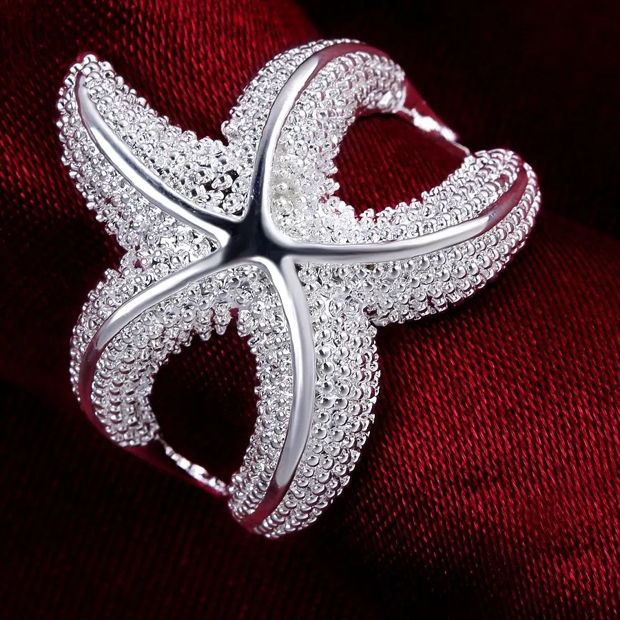 Authentic 925 Sterling Silver Fine Big Starfish Rings Charms Jewelry Christmas