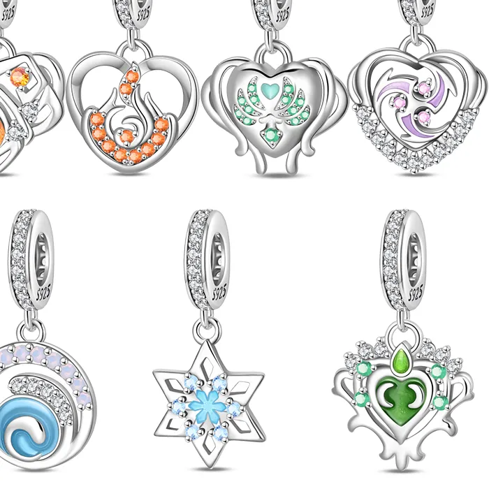 Authentic Original Genshin Impact Charms 925 Silver Geo Hydro Pyro Game Element Pendant Beads Fit Diy Bracelet Jewelry Birthday
