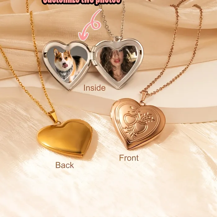 Authentic Custom 1 2 Photo Necklace Heart- Shaped Necklace Customized Picture Commemorate Locket Personalized Souvenir For Loved Ones