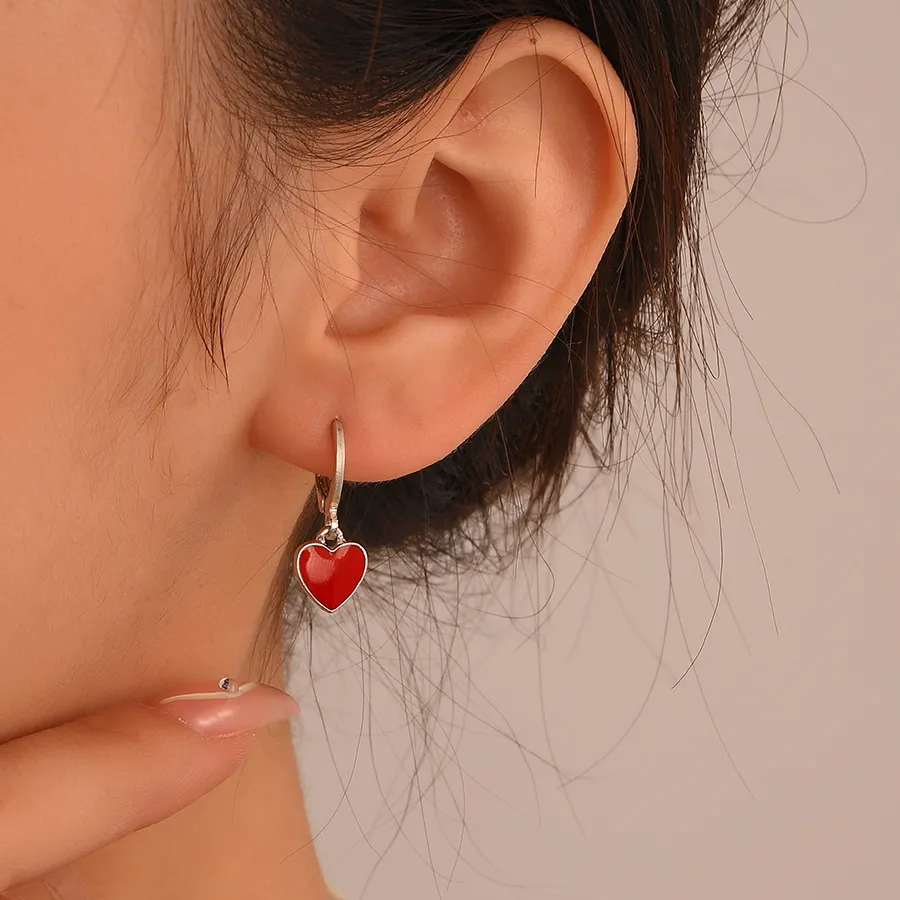 Authentic Red Heart Earrings Colorful Peach Heart Drop Earrings Earing Jewelry Earings Earring Kolczyki Brincos