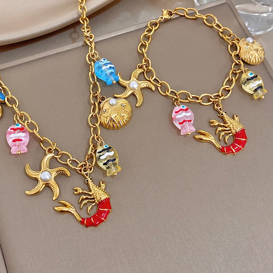Authentic Talisman of the Sunlit Tides: Gold-Plated Marine Charm Set