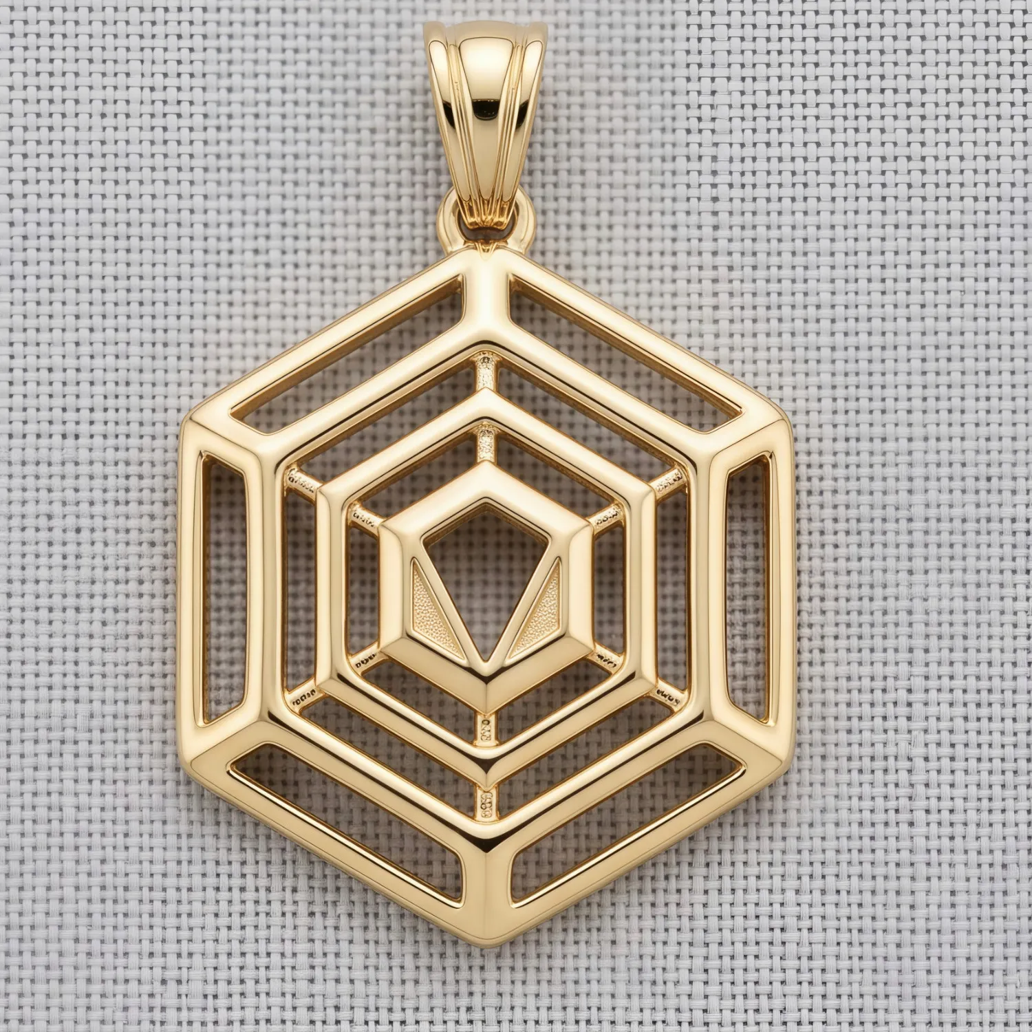 Authentic Hexagonal Sanctum Golden Geometric Wireframe Pendant