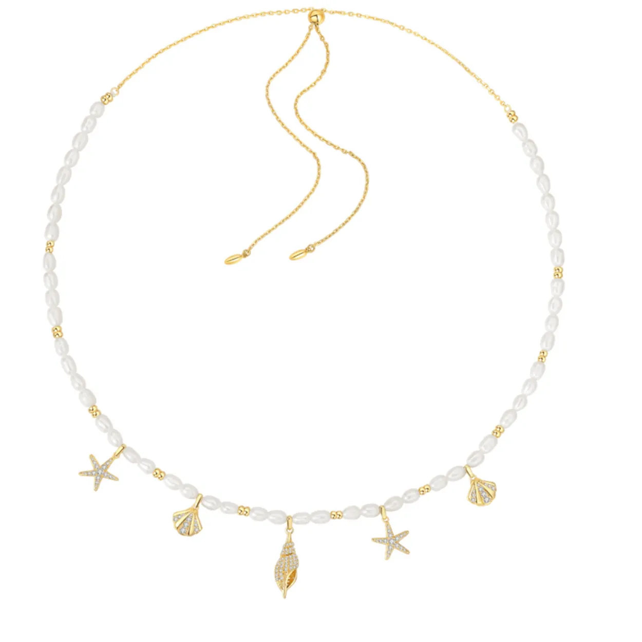 Authentic 18K Gold Plated Sea Shell Necklace For Women Trendy Charms Summer Beach Beaded Necklace Shell Starfish Charms Fashion Jewelry