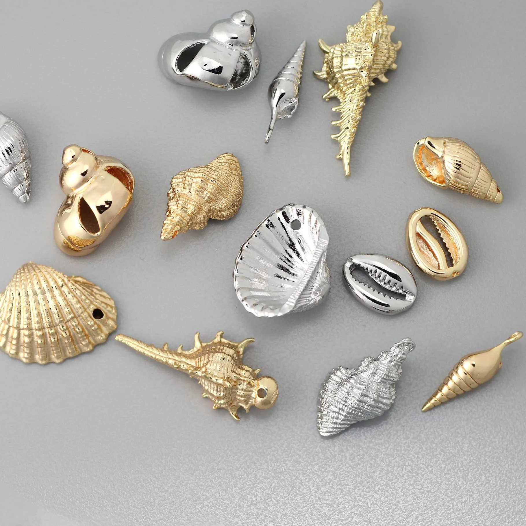 Authentic Conch Shell Pendant Set Gold Plated Multi-Layer Chain DIY Beach Jewelry Convertible Necklace Bracelet 1PCS