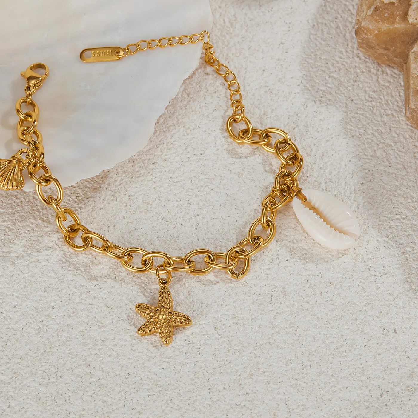 Authentic Talisman of the Sunlit Tides Gold Plated Starfish and Shell Chain Bracelet