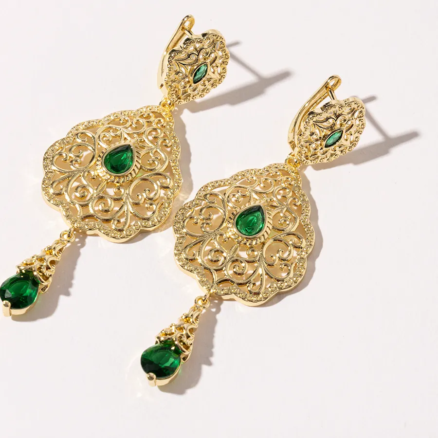 Authentic Luizada Moroccan Long Crystal Drop Earring Ethnic Bridal Jewelry Middle East Golden Bijoux