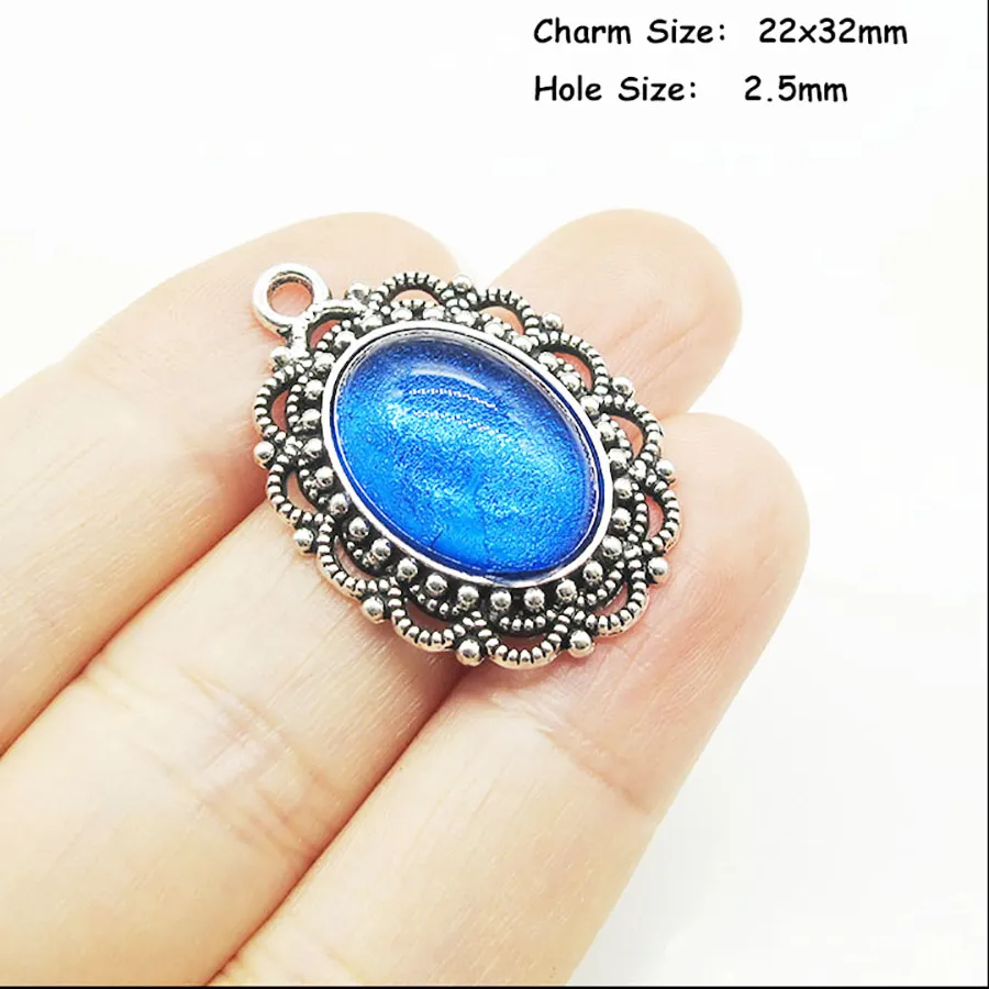 Authentic Flower Oval Shield Animal Charms Blue Glaze Tibetan Silver Plated Connectors