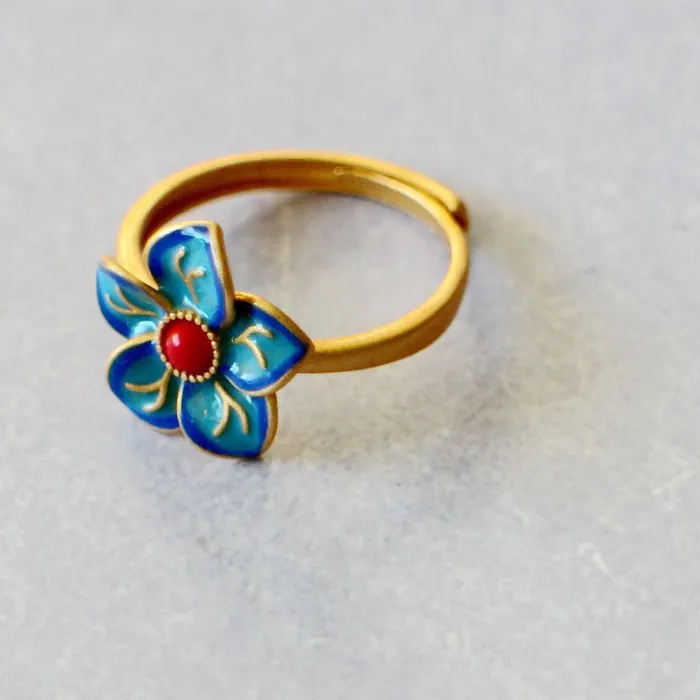 Authentic The Celestial Bloom: Ancient Cloisonne Enamel Ring