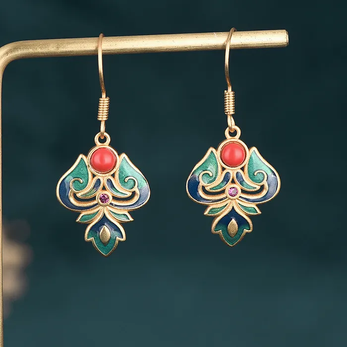 Authentic Ethereal Crimson Whispers: Enamel and Tourmaline Talismanic Earrings