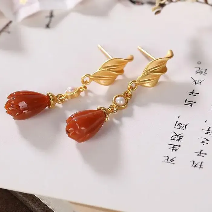 Authentic Celestial Blossom: The Crimson Tourmaline & Pearl Talisman Earrings