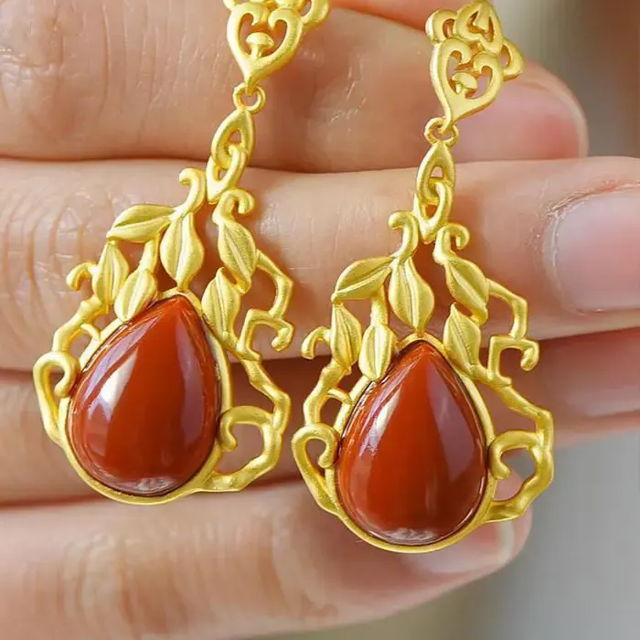 Authentic Crimson Southern Star Tourmaline Water‑Drop Earrings – Golden Aura