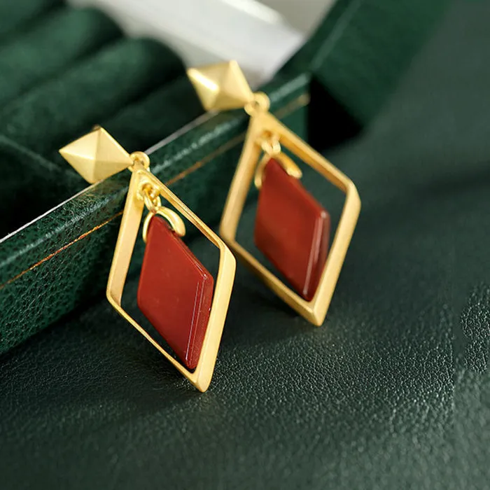 Authentic Crimson Geometry: The Solar Flame Talisman Earrings