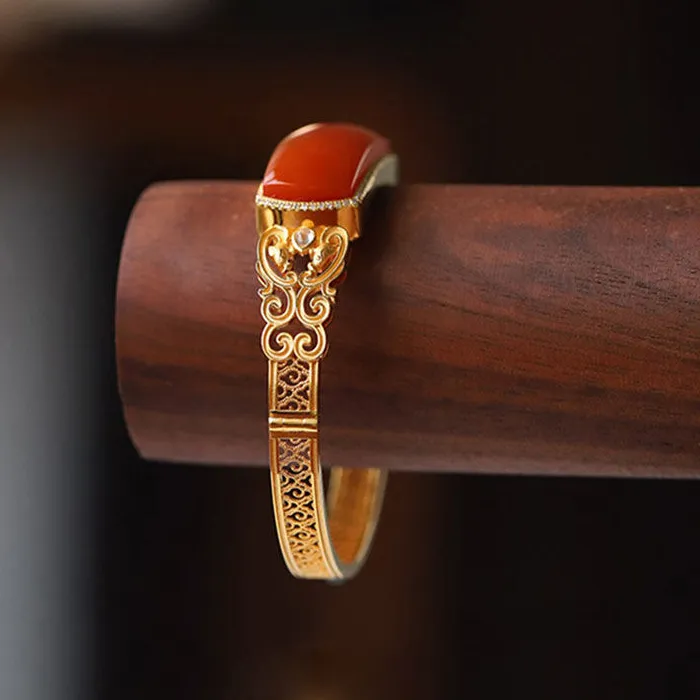 Authentic Enchanted Courtly Bangle: Golden Hollow Elegance with Southern Red Tourmaline