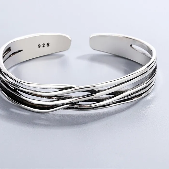 Authentic The Ebb and Flow Wave Sterling Silver Bangle