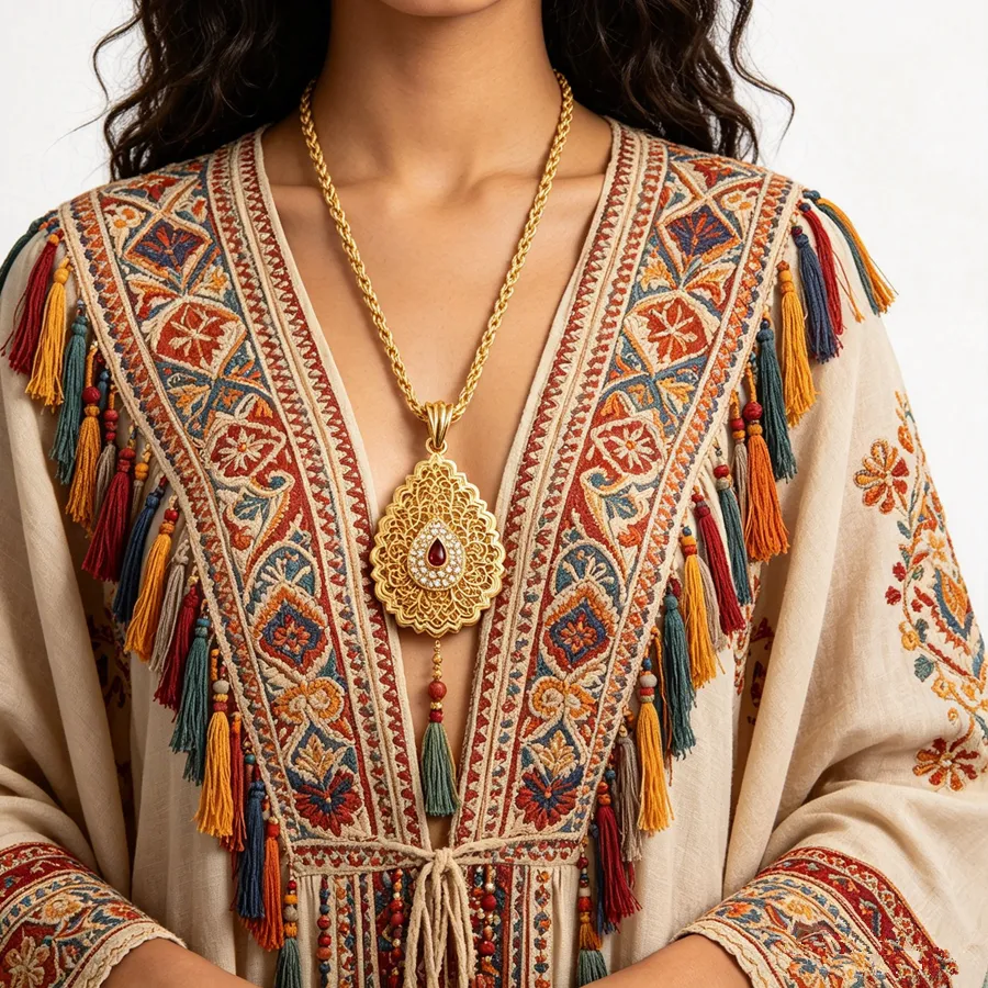 Authentic Moroccan Style Gem Pendant Necklace Jewelry Elegant Accessory