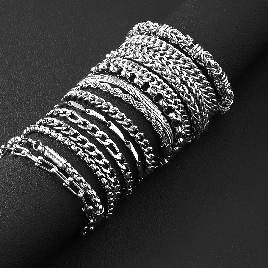 Authentic 316L Cuban Cable Diy Chain Bracelet Kpop Jewelry Solid Metals Not Fade