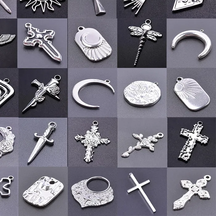 Authentic 6Pcs Goth Egyptian Cross Sword Dagger Evil Eye Charms Diy Satan Demon Sigil Of Lilith Pendant Jewelry