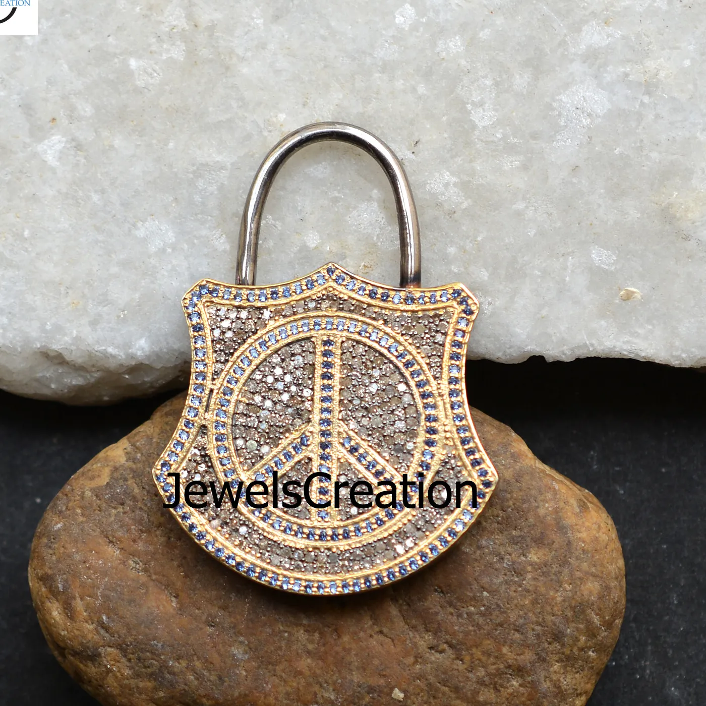 Authentic Celestial Key Of Serenity Pave Lock Pendant Sapphire Glow Necklace