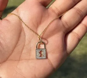 Authentic The Golden Lock of Eternity Moissanite Padlock Pendant