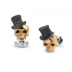 Authentic Memento Mori Gold- Plated Skull Cufflinks Crowned With Black Spinel