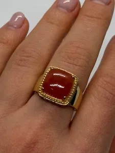 Authentic Amber & Red Spinel Ring In Gold- Plated Sterling Silver Ring Size 7.5