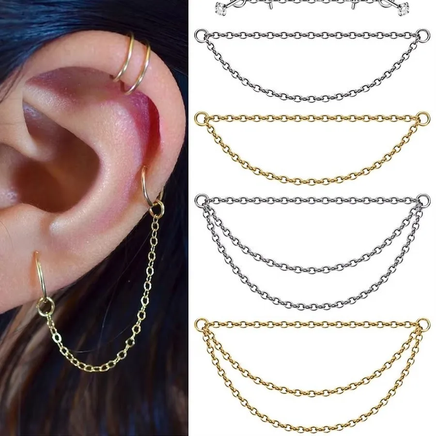 Authentic Nose Chain Double Chain 25- 50Mm Labret Chain Three Layer Chain Diy Daith Ear Studs Piercing Ear Nose Jewelry