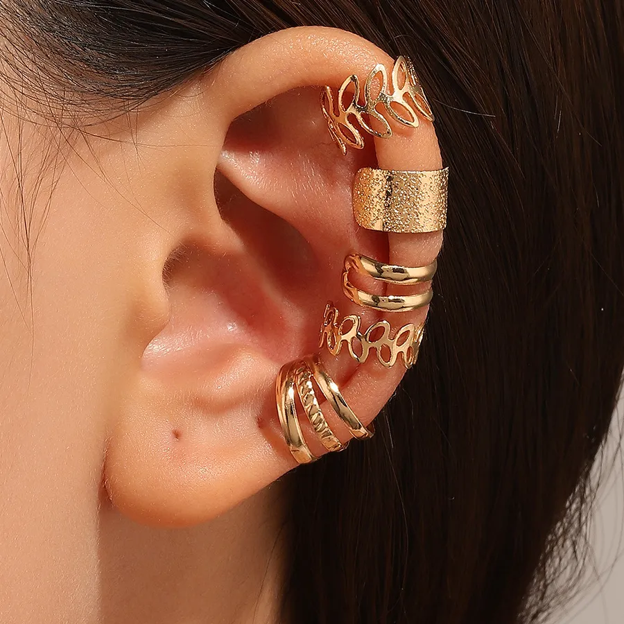 Authentic Whispering Vines Set of Five Multilayer Leaf Ear Cuffs