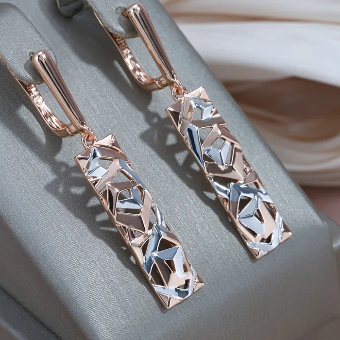Authentic Ethereal Geometric Hollow Drop Earrings Rose Gold And Silver Dichroic Talisman For The Modern Mystic
