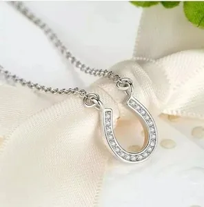 Authentic Horseshoe Of Fortune Lab- Grown Diamond Pendant In 14K White Gold Plating