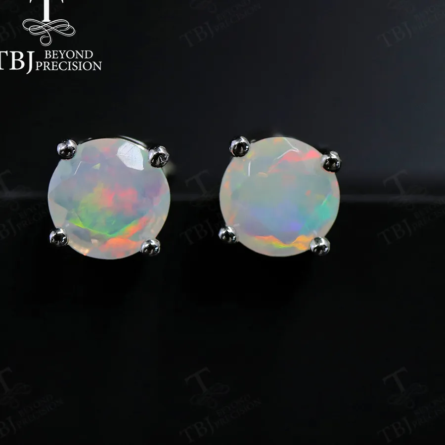 Authentic Lunar Opal Studs 6Mm Sterling Silver Earrings Of Ethereal Radiance