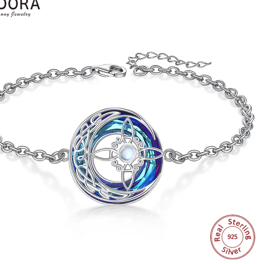 Authentic Witch Knot Bracelet Of Ancient Binding- Austrian Crystal Celtic Talisman In Sterling Silver