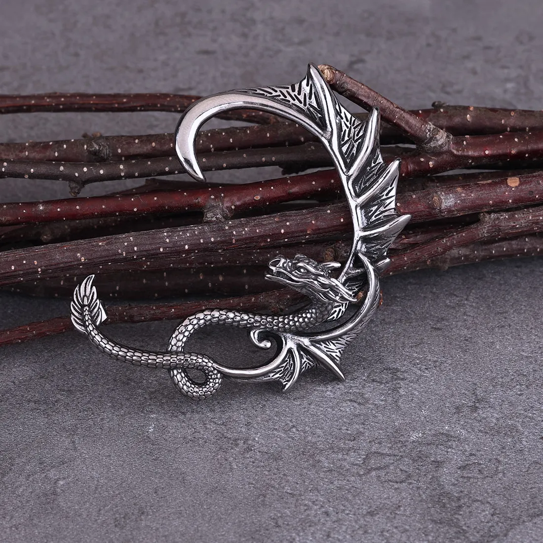 Authentic Viking Dragon Scales Wing Earrings Earstuds Creative Elf Ear Banquet Jewelry