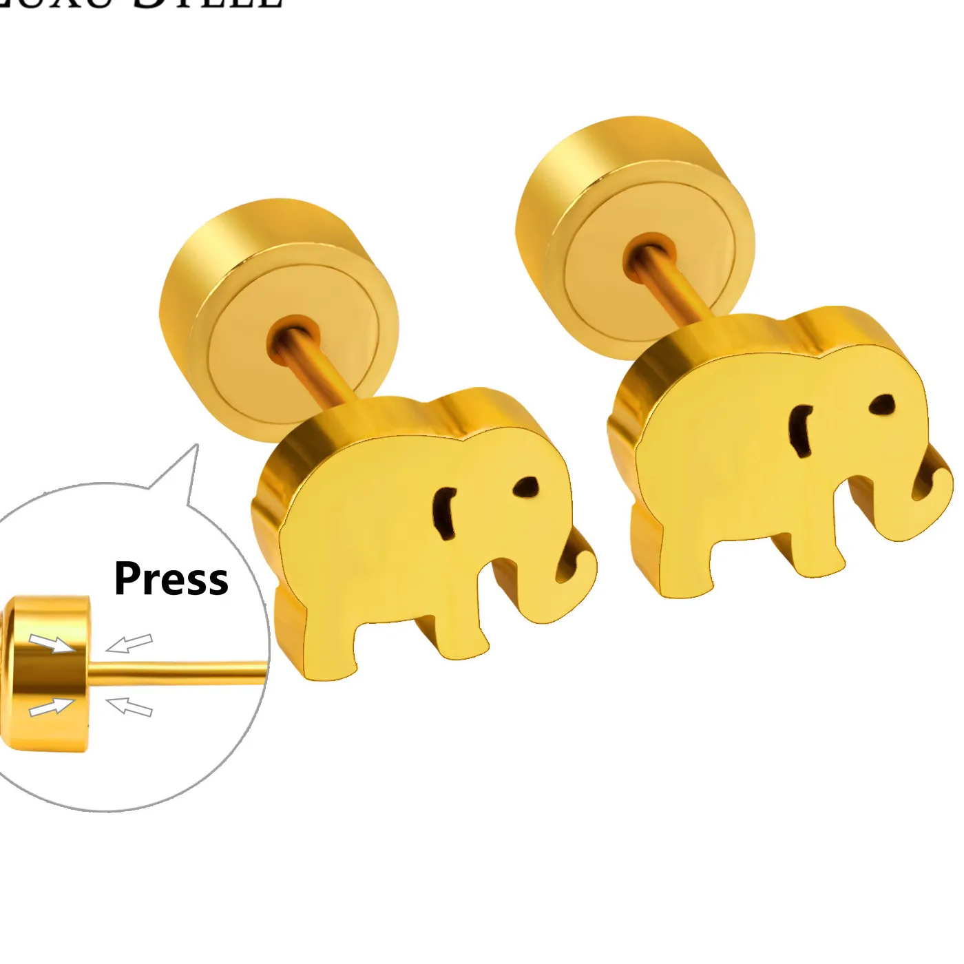 Authentic LUXUSTEEL Earrings Gold Color Cute Jewelry Animals Elephant Baby Girl Stud Earring Party Earring Accessories